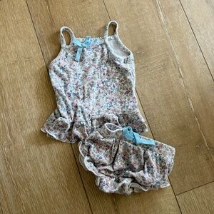 Cheeky Plum Floral Ruffle Outfit with Blue Bow 12-18m